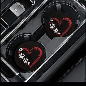 NEW Set of 2 Heart PAW PRINT Rubber Car CUP Coasters Cat or DOG Paw prints